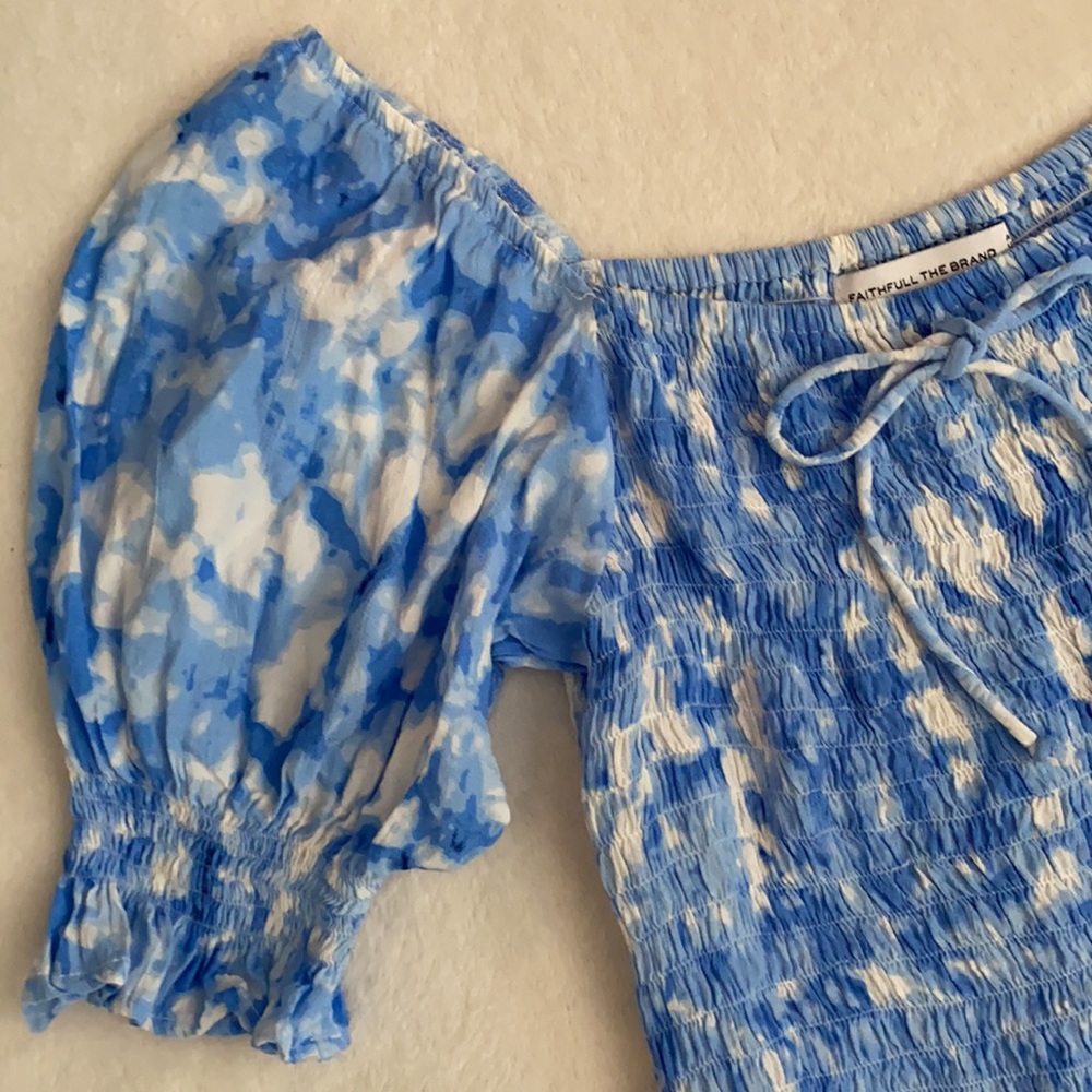 Faithfull The Brand | Magnolia Smocked Mini Dress Blue Roos Tie Dye (M/6) - Picture 4 of 16
